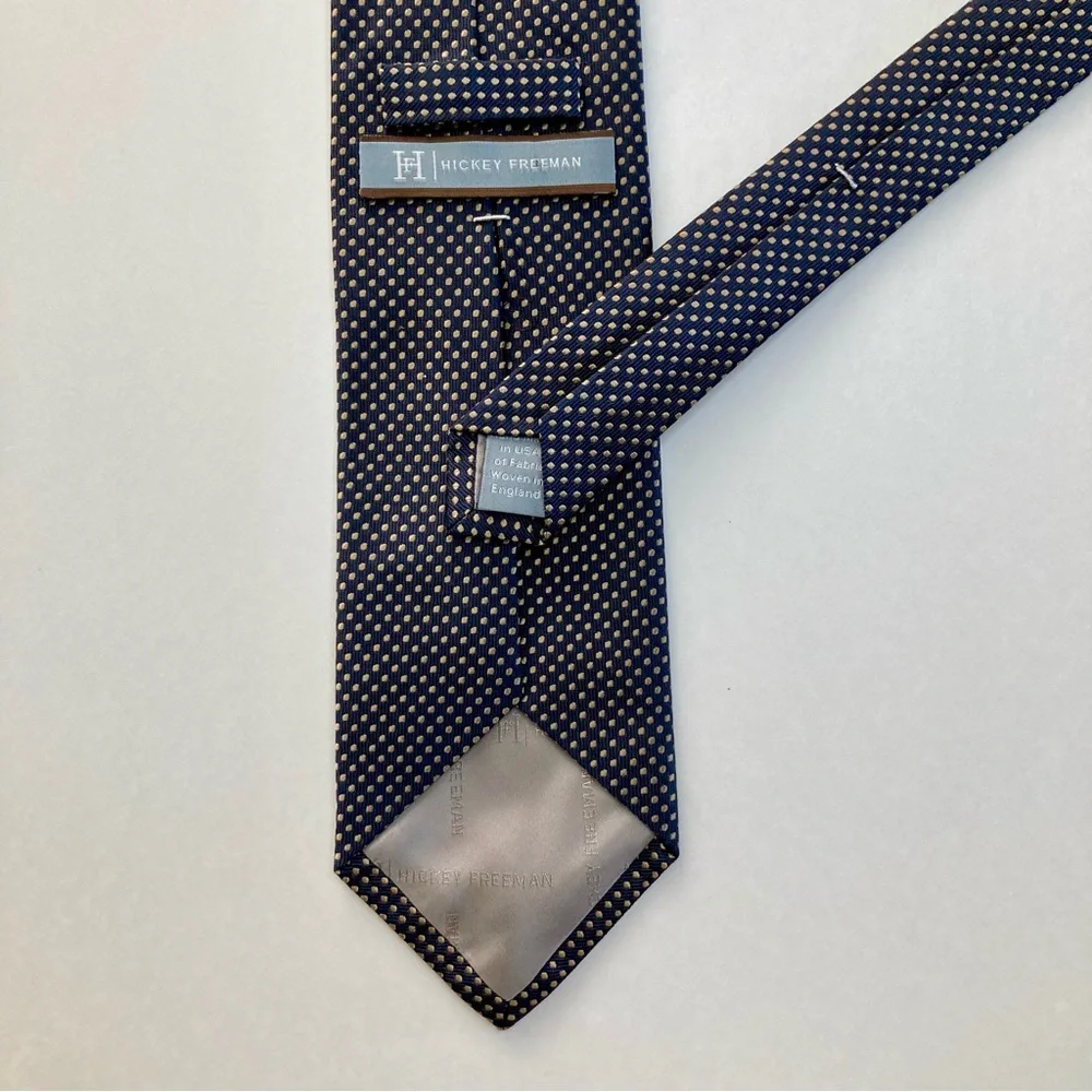 Hickey Freeman Black & Butter Yellow Dotted Classic Heavy Silk Tie 3.5” 59”
